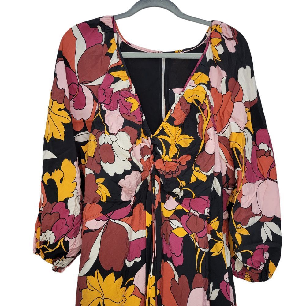 Anthropologie Maeve Fall Floral Long Midi 3/4 Puff Sleeve Dress US 18W - Picture 9 of 12